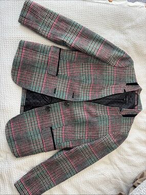 Plaid Blazer with Pink and Green Accents